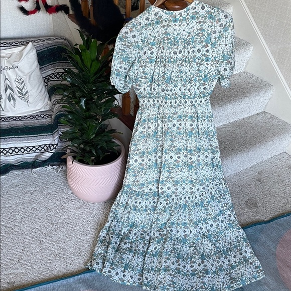 Elan Teal and White Floral Bohemian Cottagecore Midi Dress - Picture 7 of 13